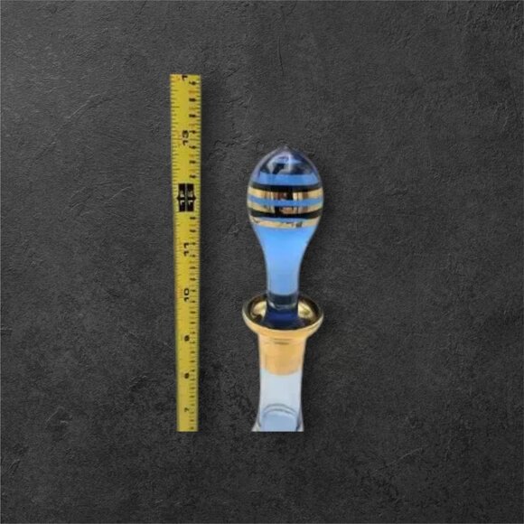 Vintage Bohemia Decanter Set with 6 Glasses Frosted Blue with Gold Gilt Trim - Picture 14 of 14